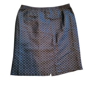 Kate Hill 100% Silk Black Blue & Grey Skirt Size 16 Women Knee Length